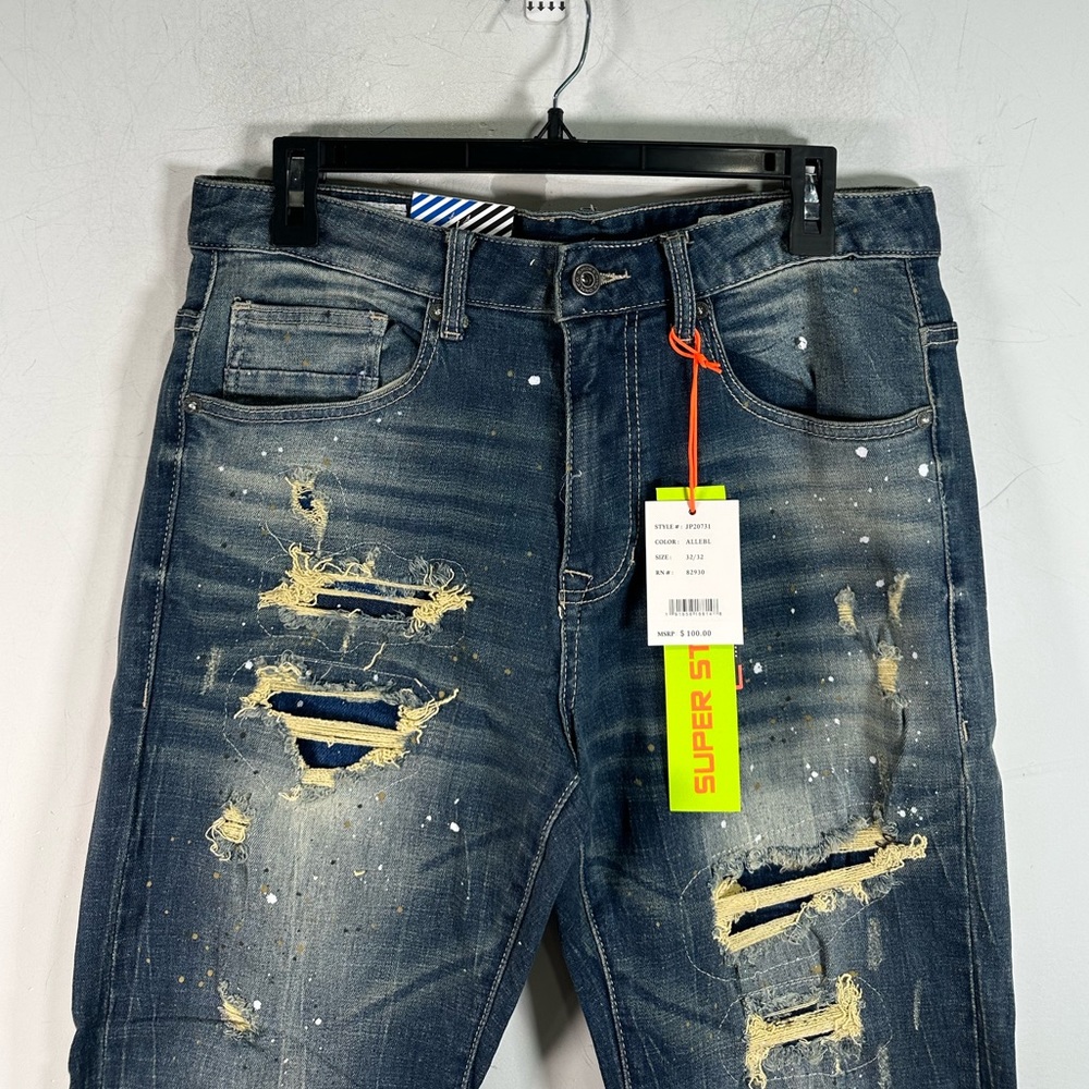 Smoke Rise DNM Co Distressed Lazy Fit Jean, Men's Size 32/32 - Blue/Multi - Picture 3 of 12